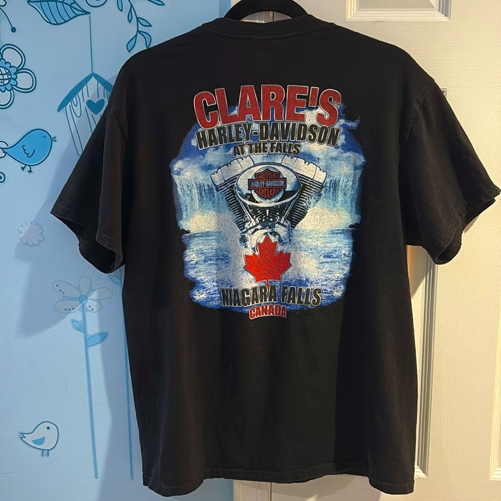 Harley Davidson Black T-shirt Niagara Falls Clare's At The Falls Canada Men's XL